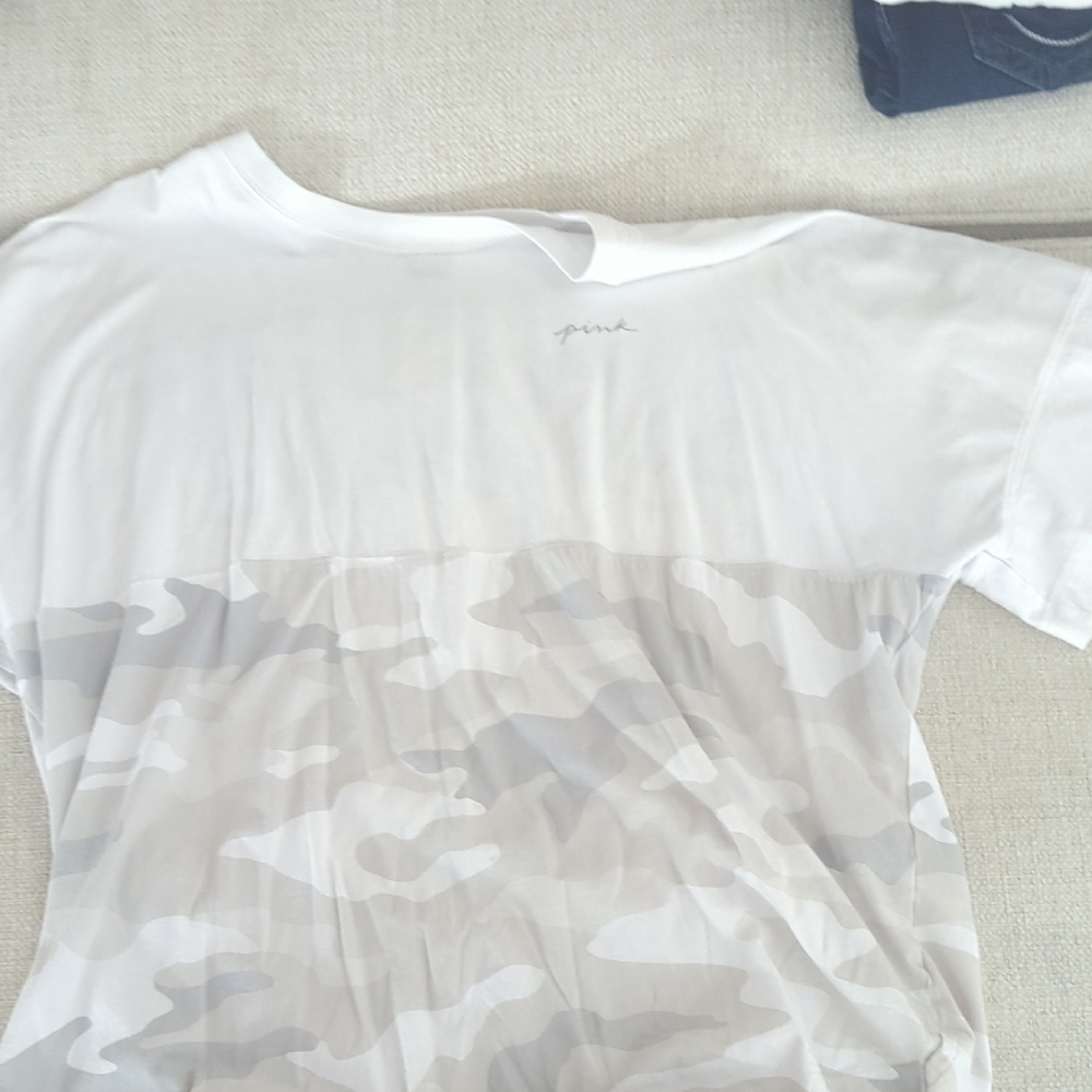 Women's Pink Brand White and Gray Camo Top